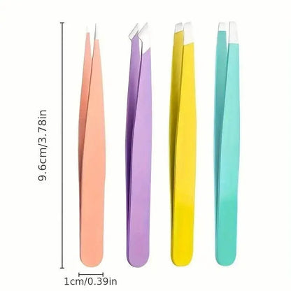 4-Pieces: Tweezers For Eyebrows, Straight, Slant, Angled and Pointy Tip - A-1 Thread Vault