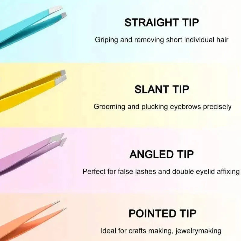 4-Pieces: Tweezers For Eyebrows, Straight, Slant, Angled and Pointy Tip - A-1 Thread Vault