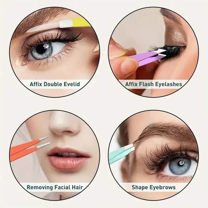 4-Pieces: Tweezers For Eyebrows, Straight, Slant, Angled and Pointy Tip - A-1 Thread Vault