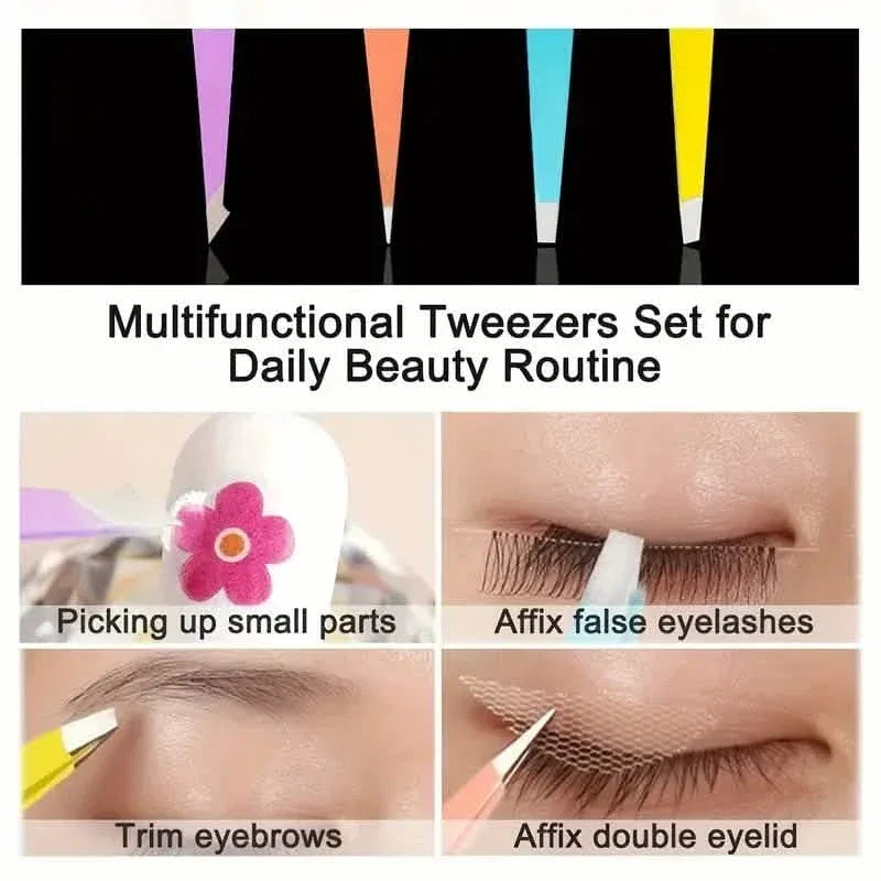 4-Pieces: Tweezers For Eyebrows, Straight, Slant, Angled and Pointy Tip - A-1 Thread Vault