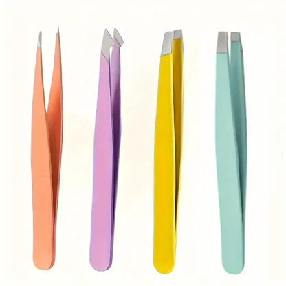4-Pieces: Tweezers For Eyebrows, Straight, Slant, Angled and Pointy Tip - A-1 Thread Vault