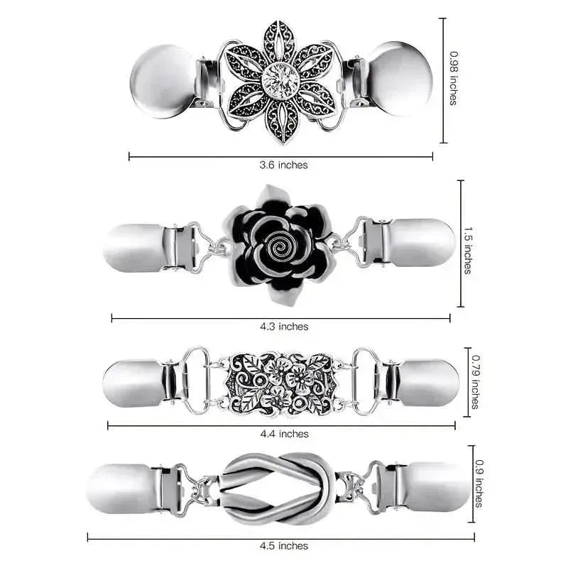 4-Pieces: Vintage Sweater Shawl Clips Retro Cardigan Collar Clips - A-1 Thread Vault