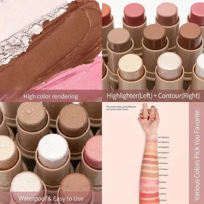 4-Pieces: Waterproof Cream Contour and Highlighter Kit with Brush - A-1 Thread Vault