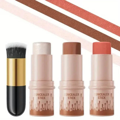 4-Pieces: Waterproof Cream Contour and Highlighter Kit with Brush - A-1 Thread Vault