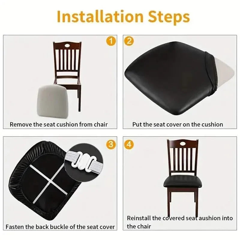 4-Pieces: Waterproof Removable Upholstered Leather Dining Chair Slipcovers - A-1 Thread Vault