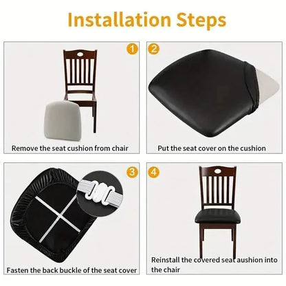 4-Pieces: Waterproof Removable Upholstered Leather Dining Chair Slipcovers - A-1 Thread Vault
