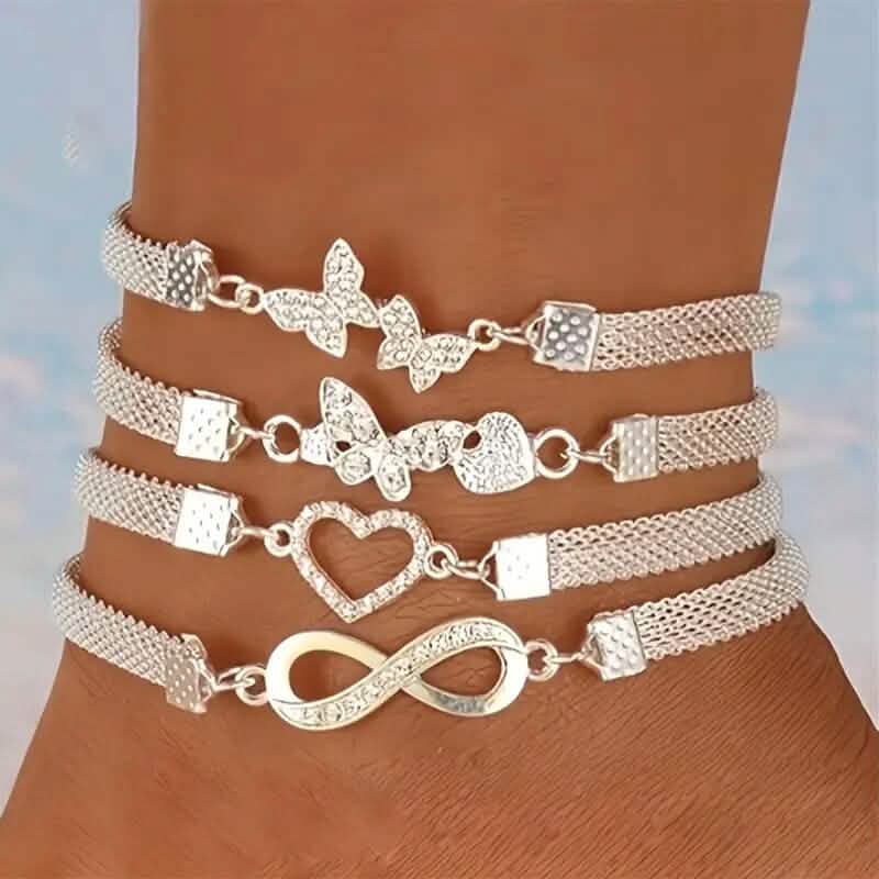 4-Pieces: Wide Edge Chain Anklets Set - A-1 Thread Vault