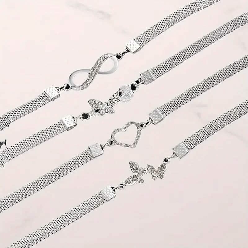 4-Pieces: Wide Edge Chain Anklets Set - A-1 Thread Vault