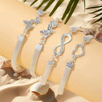 4-Pieces: Wide Edge Chain Anklets Set - A-1 Thread Vault