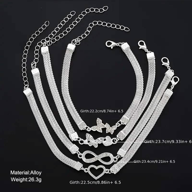 4-Pieces: Wide Edge Chain Anklets Set - A-1 Thread Vault