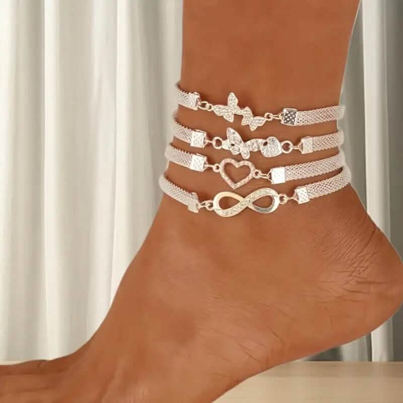 4-Pieces: Wide Edge Chain Anklets Set - A-1 Thread Vault
