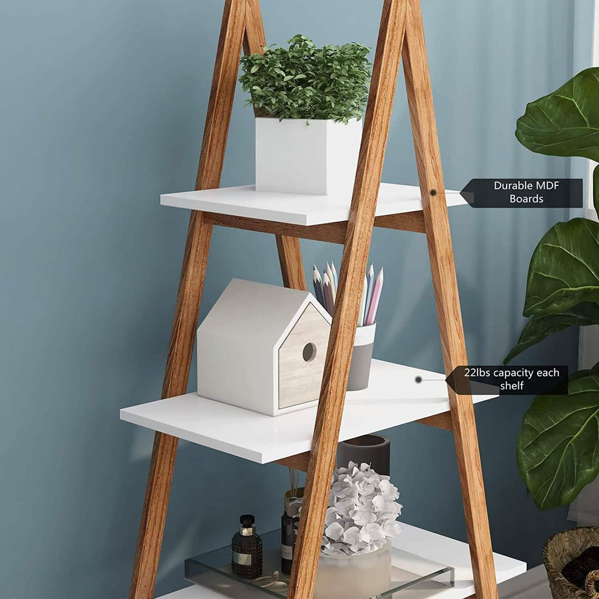 4-Tier Bookshelf Wooden Ladder Shelf Wooden Bookcase A- Shaped - A-1 Thread Vault