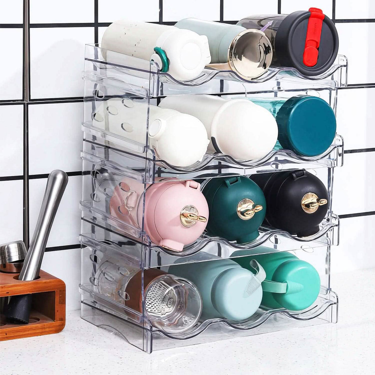 4-Tier Bottle Storage 12 Bottles Transparent Stackable Organizer Holder Shelf - A-1 Thread Vault