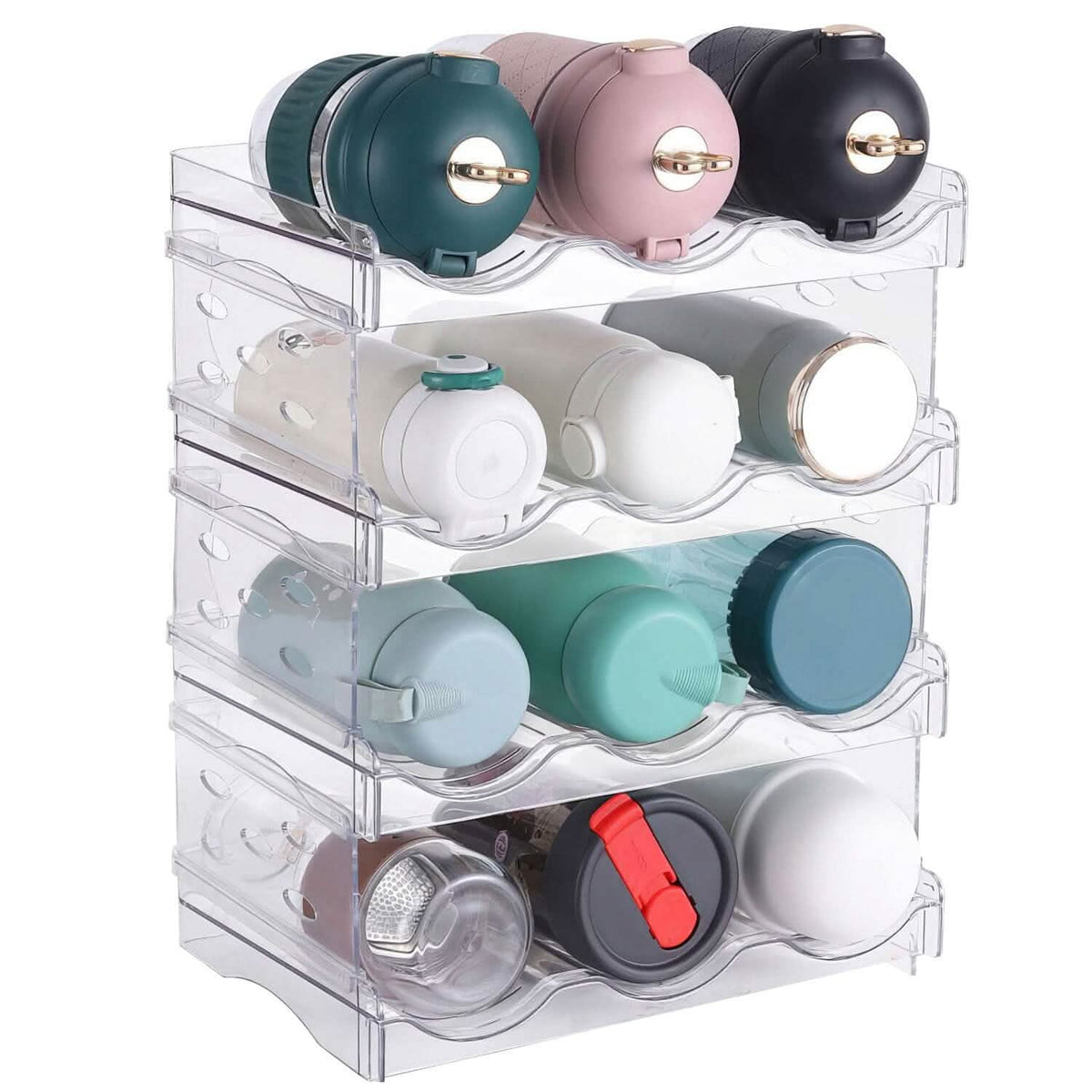 4-Tier Bottle Storage 12 Bottles Transparent Stackable Organizer Holder Shelf - A-1 Thread Vault