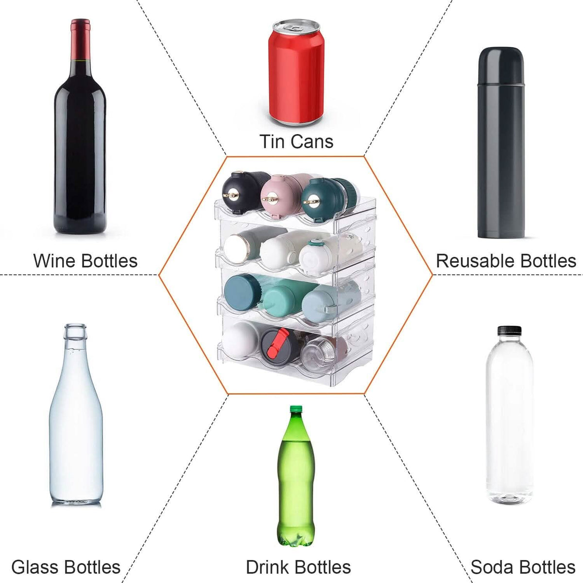 4-Tier Bottle Storage 12 Bottles Transparent Stackable Organizer Holder Shelf - A-1 Thread Vault