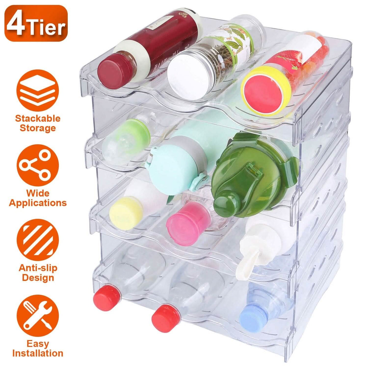 4-Tier Bottle Storage 12 Bottles Transparent Stackable Organizer Holder Shelf - A-1 Thread Vault