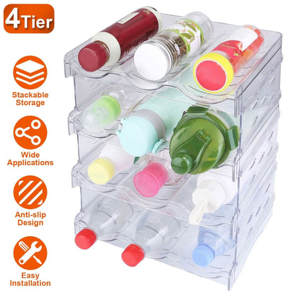 4-Tier Bottle Storage 12 Bottles Transparent Stackable Organizer Holder Shelf - A-1 Thread Vault