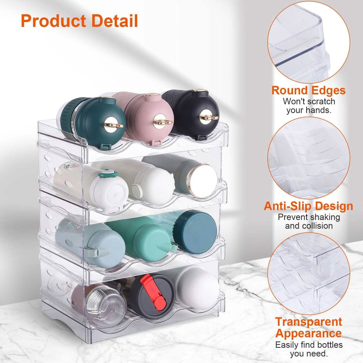 4-Tier Bottle Storage 12 Bottles Transparent Stackable Organizer Holder Shelf - A-1 Thread Vault