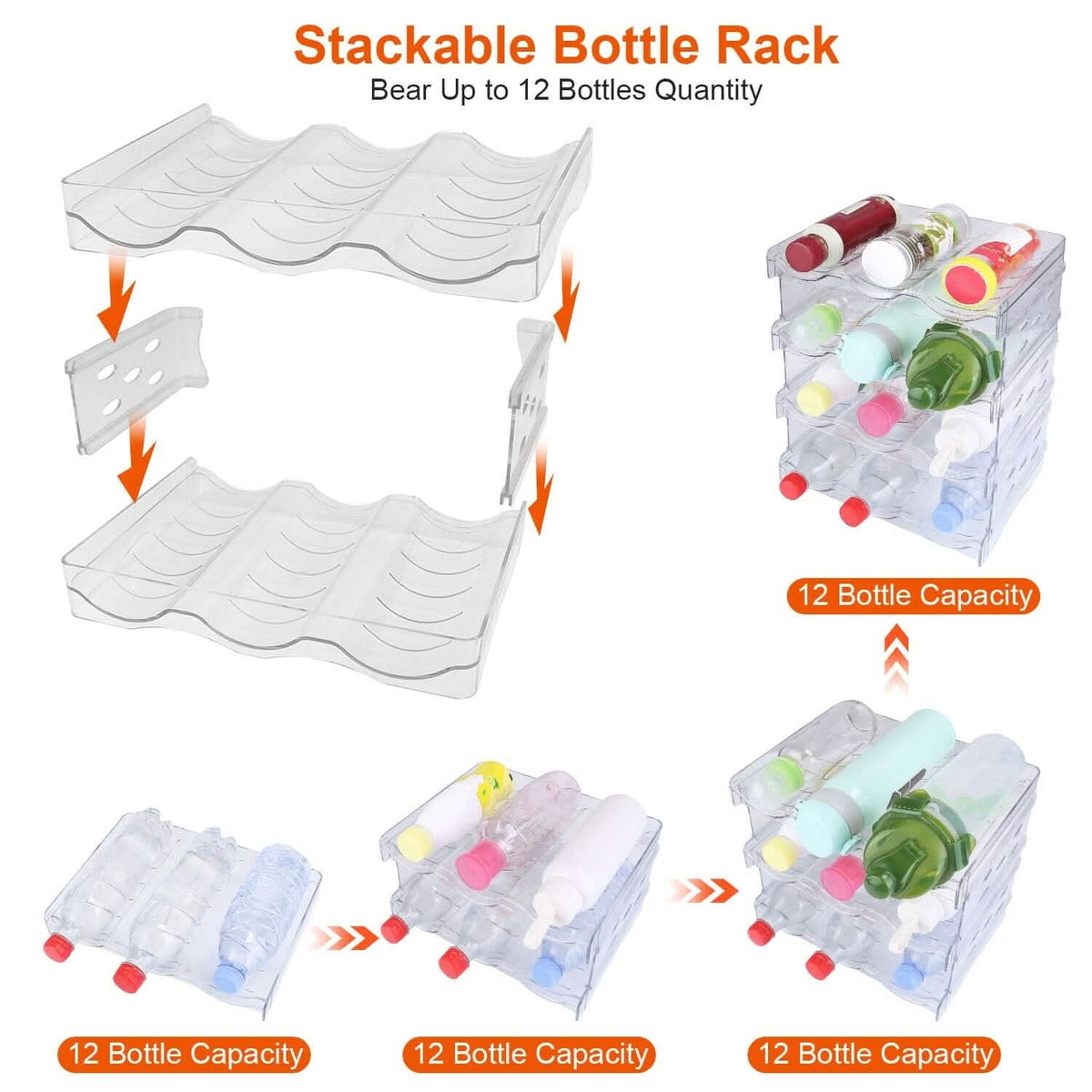 4-Tier Bottle Storage 12 Bottles Transparent Stackable Organizer Holder Shelf - A-1 Thread Vault