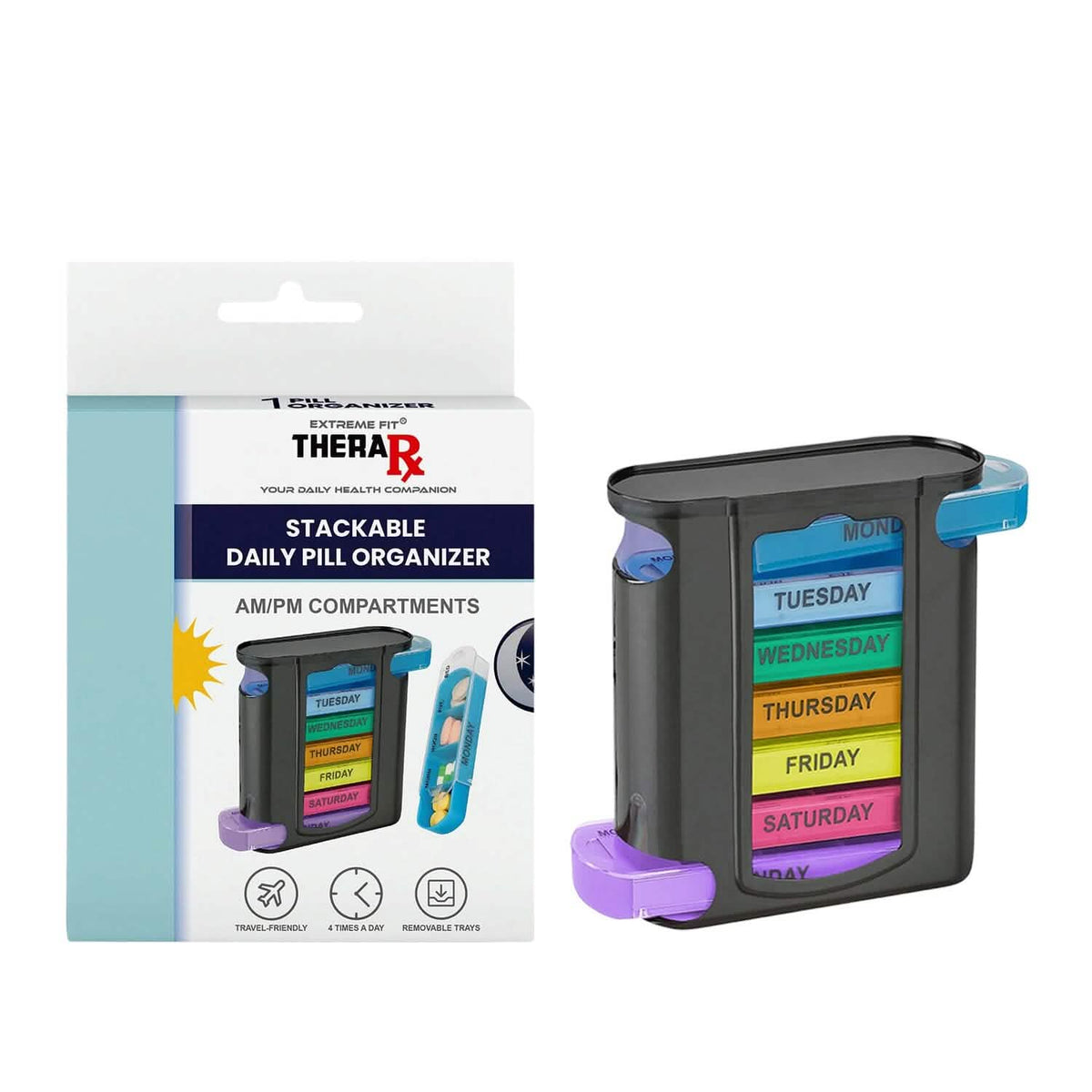 4 Times A Day, Black 7 Day Stackable Daily Pill And Medicine Organizer - A-1 Thread Vault