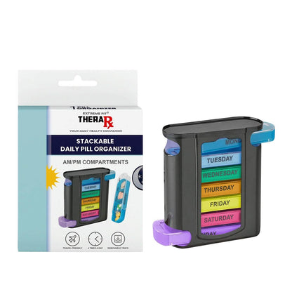 4 Times A Day, Black 7 Day Stackable Daily Pill And Medicine Organizer - A-1 Thread Vault