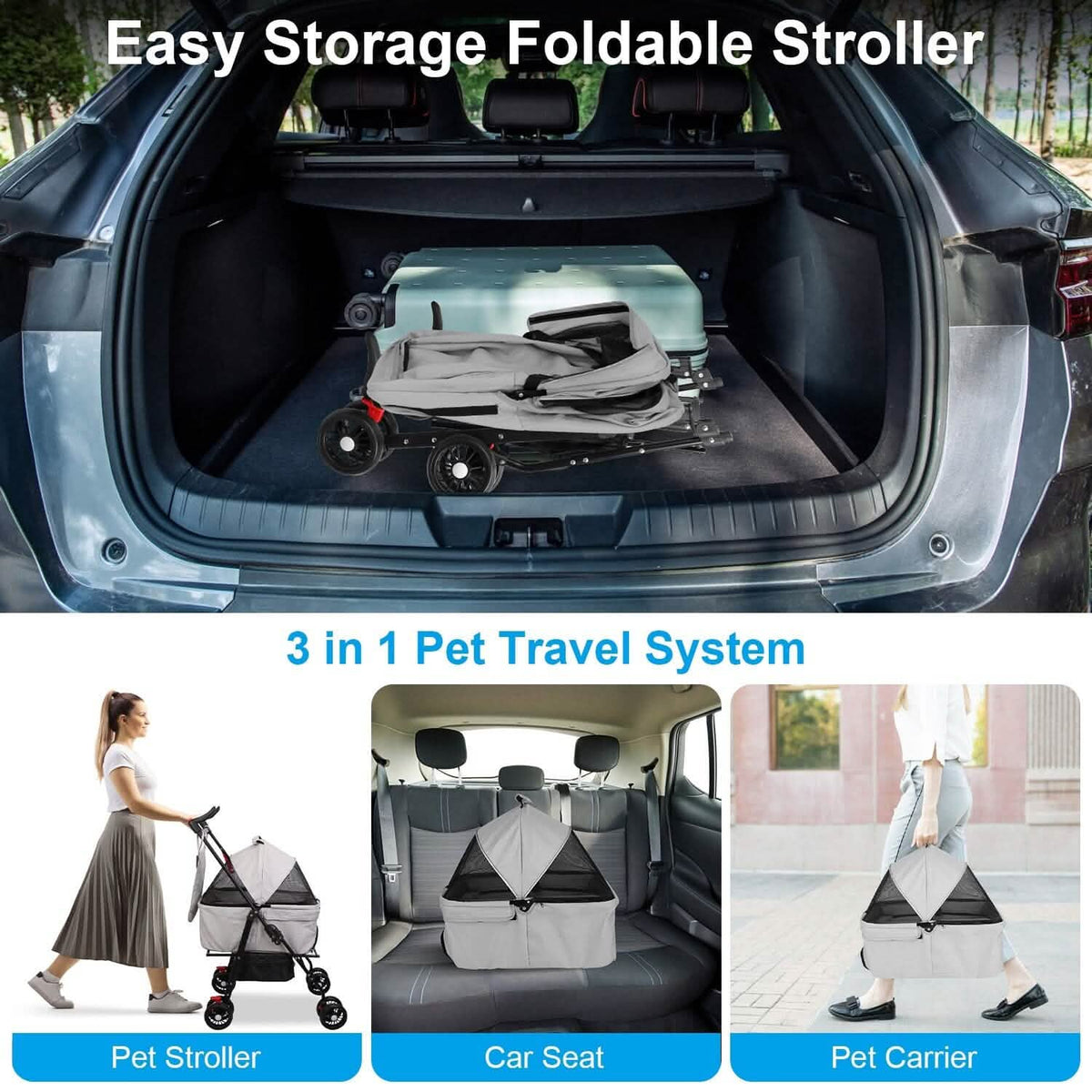 4 Wheels Pet Stroller Foldable with Removable Liner Storage Basket - A-1 Thread Vault