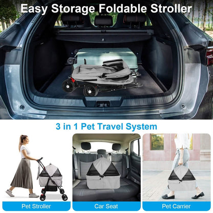4 Wheels Pet Stroller Foldable with Removable Liner Storage Basket - A-1 Thread Vault