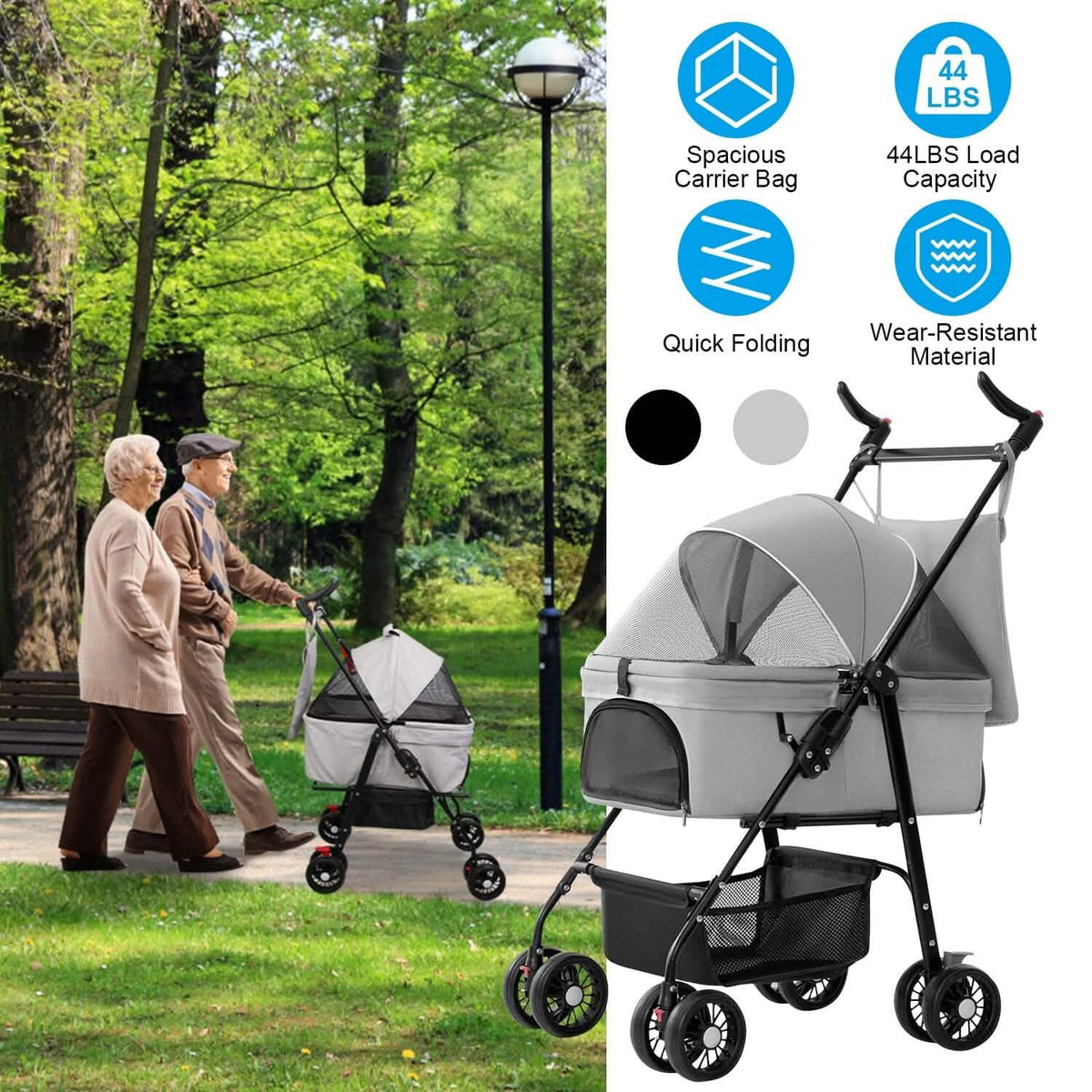 4 Wheels Pet Stroller Foldable with Removable Liner Storage Basket - A-1 Thread Vault