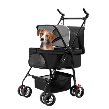 4 Wheels Pet Stroller Foldable with Removable Liner Storage Basket - A-1 Thread Vault