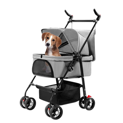4 Wheels Pet Stroller Foldable with Removable Liner Storage Basket - A-1 Thread Vault