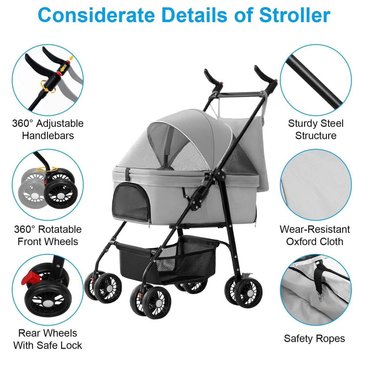 4 Wheels Pet Stroller Foldable with Removable Liner Storage Basket - A-1 Thread Vault