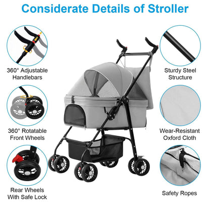 4 Wheels Pet Stroller Foldable with Removable Liner Storage Basket - A-1 Thread Vault