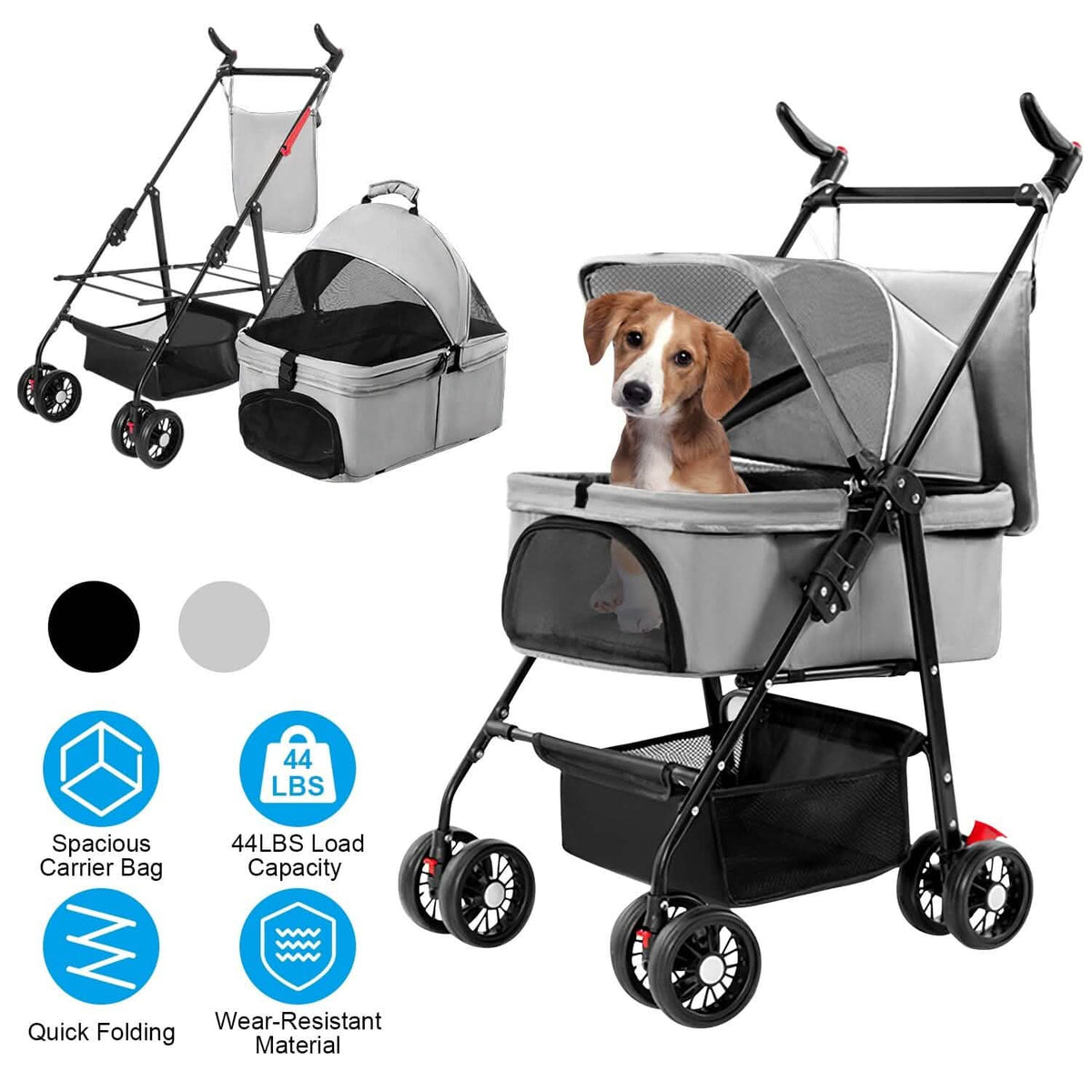 4 Wheels Pet Stroller Foldable with Removable Liner Storage Basket - A-1 Thread Vault