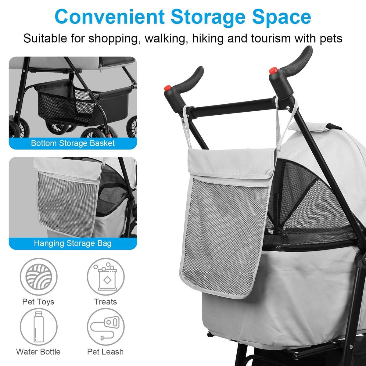4 Wheels Pet Stroller Foldable with Removable Liner Storage Basket - A-1 Thread Vault