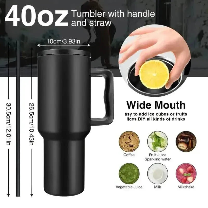 40oz Tumbler with Handle, Lid and Straw Insulated Cup Reusable Stainless Steel - A-1 Thread Vault