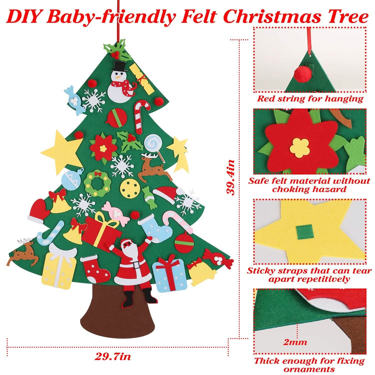41-Piece: DIY Felt Christmas Tree Detachable Ornaments for Kids - A-1 Thread Vault