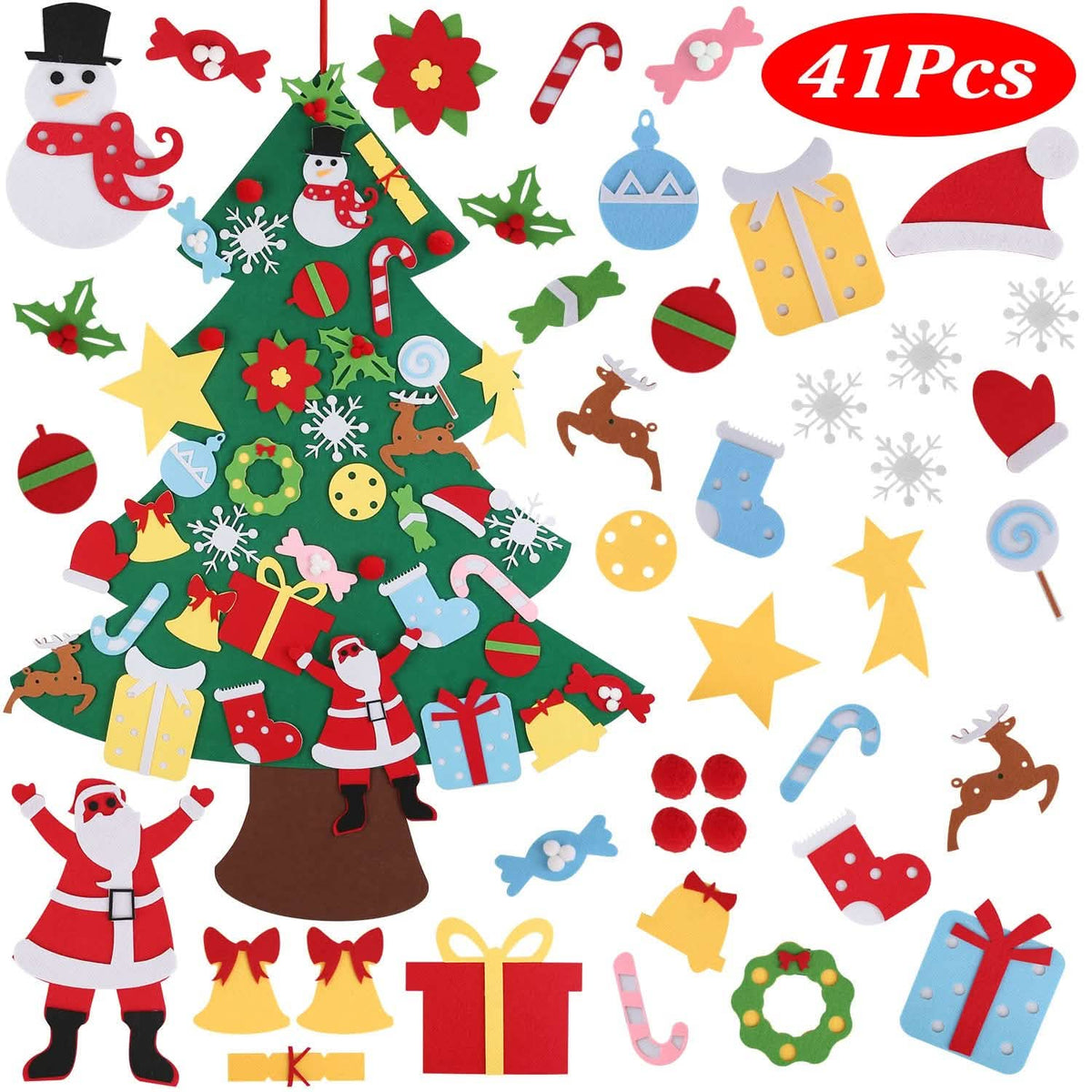 41-Piece: DIY Felt Christmas Tree Detachable Ornaments for Kids - A-1 Thread Vault