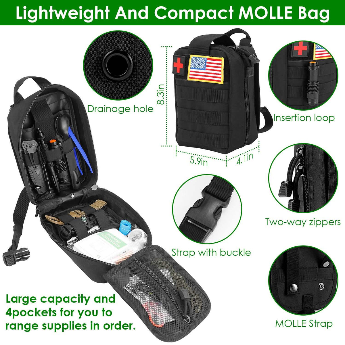 47-Pieces: Emergency Survival Kit EDC Gear Equipment Tool with Pouch - A-1 Thread Vault