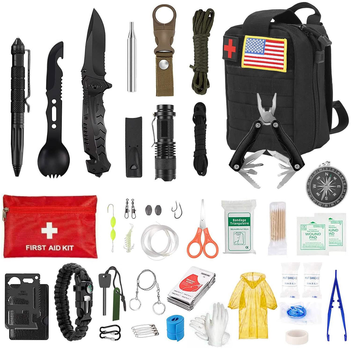47-Pieces: Emergency Survival Kit EDC Gear Equipment Tool with Pouch - A-1 Thread Vault