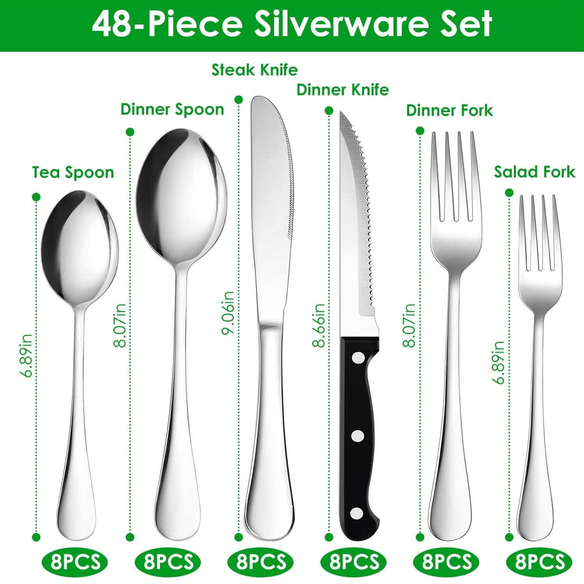 48-Piece: Stainless Steel Silverware Cutlery Set - A-1 Thread Vault