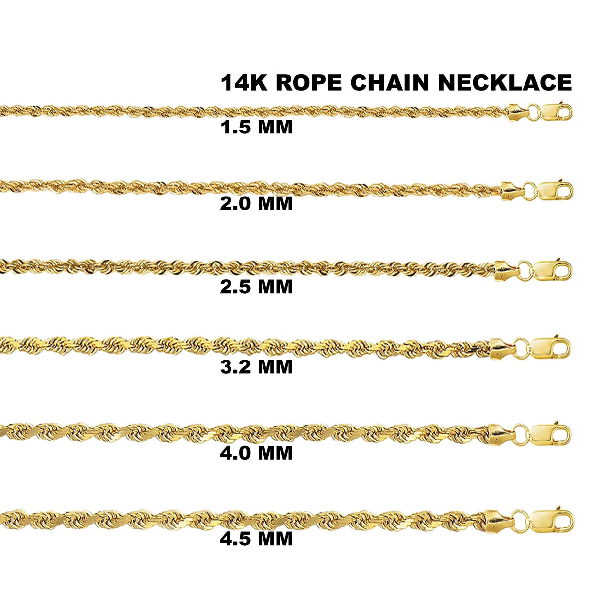 14K Yellow Gold Rope Diamond Cut Chain Necklace - A-1 Thread Vault