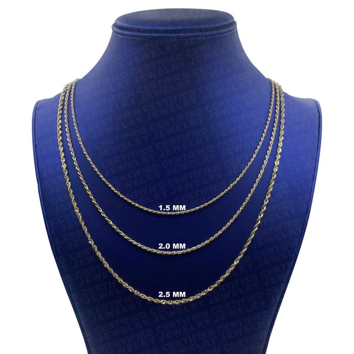 14K Yellow Gold Rope Diamond Cut Chain Necklace - A-1 Thread Vault