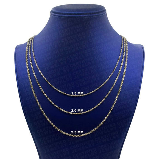 14K Yellow Gold Rope Diamond Cut Chain Necklace - A-1 Thread Vault