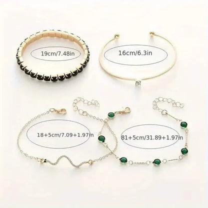 4pcs Green Emerald Rhinestone Snake Bracelet Set for Women - A-1 Thread Vault