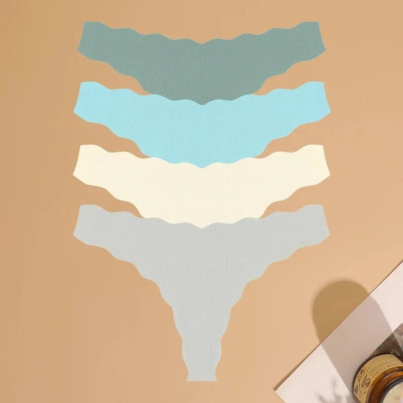 4pcs Seamless Knitting Underwear Women Ultra-Soft Panties Sexy Breathable Solid Thongs Female Low Waist Stretchy G-String T-Back - A-1 Thread Vault