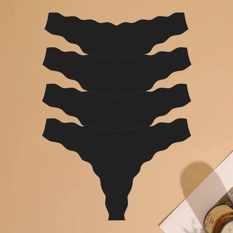 4pcs Seamless Knitting Underwear Women Ultra-Soft Panties Sexy Breathable Solid Thongs Female Low Waist Stretchy G-String T-Back - A-1 Thread Vault