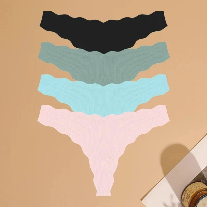 4pcs Seamless Knitting Underwear Women Ultra-Soft Panties Sexy Breathable Solid Thongs Female Low Waist Stretchy G-String T-Back - A-1 Thread Vault