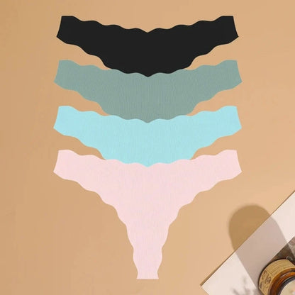4pcs Seamless Knitting Underwear Women Ultra-Soft Panties Sexy Breathable Solid Thongs Female Low Waist Stretchy G-String T-Back - A-1 Thread Vault