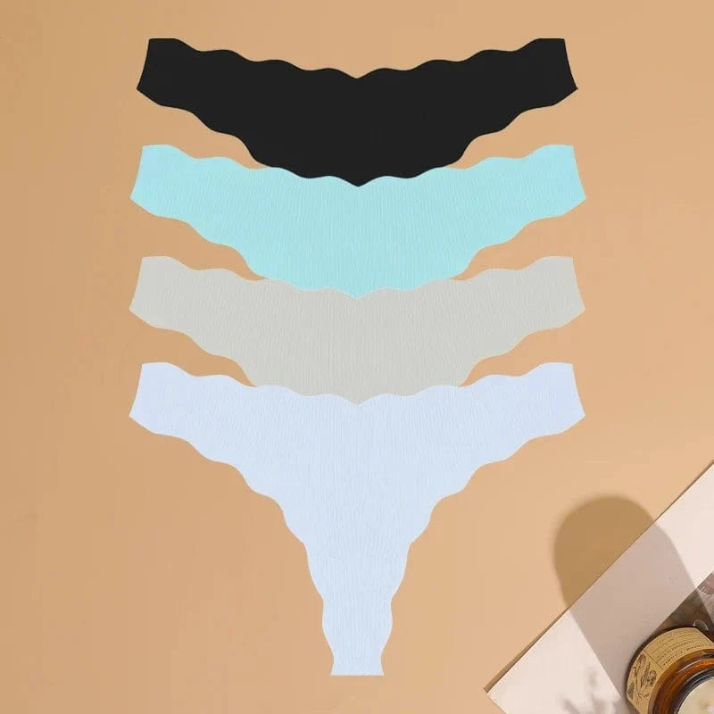 4pcs Seamless Knitting Underwear Women Ultra-Soft Panties Sexy Breathable Solid Thongs Female Low Waist Stretchy G-String T-Back - A-1 Thread Vault