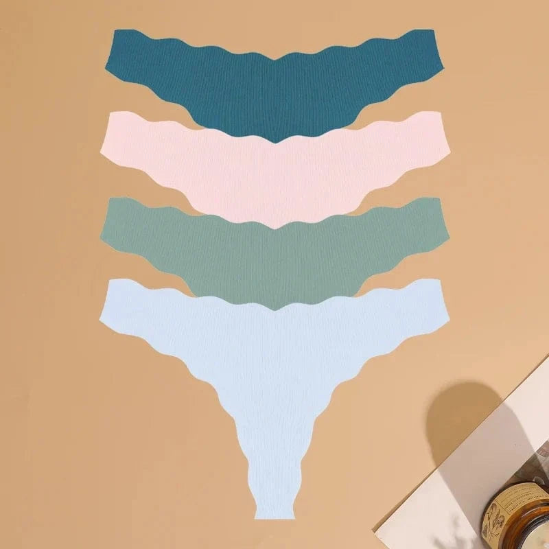 4pcs Seamless Knitting Underwear Women Ultra-Soft Panties Sexy Breathable Solid Thongs Female Low Waist Stretchy G-String T-Back - A-1 Thread Vault